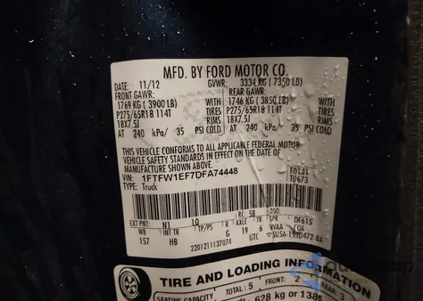 2013 Ford F-150 Lariat from USA, damaged, VIN 1FTFW1EF7DFA74448